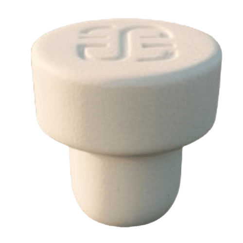 Synthetic cork with recessed debossed branding on top