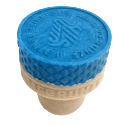 Synthetic cork with raised embossed logo for premium appearance