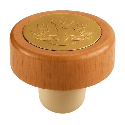 Custom branded wooden closure for premium liquor brands