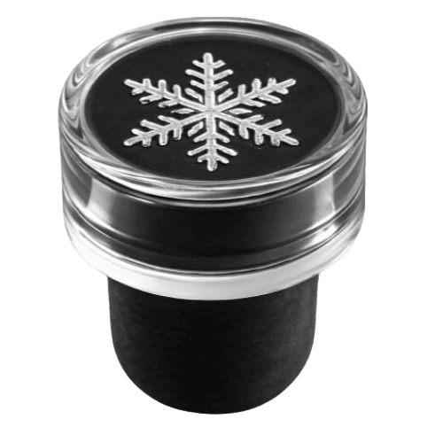 Closure featuring hot-stamped metallic design on the top leg