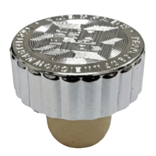 Debossed top closure with recessed branding details